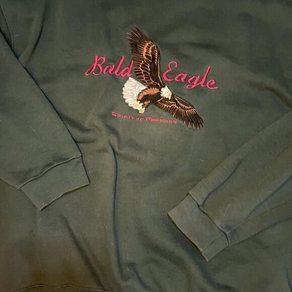 Head Waters Bald Eagle Spirit of Freedom Green Crewneck Sweatshirt Embroidered - Picture 5 of 9